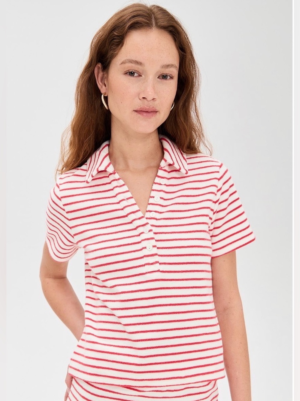 NWT Rails Naveli Short Sleeve Terry Cloth Polo Top Cherry Stripe Small MSRP $138